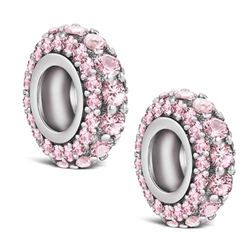 KEQ 925 Silver Spacer Stopper Bead Charms Clearance for Pandora Bracelets Birthstone CZ Always Stopper Birthday Gifts for Mom Grandmom Granddaughter Wife Sisters Friends - color: Pink(2 Pcs)
