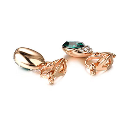 Yoursfs Wedding Clip on Earrings For Women 18K Gold Plated Halo Big Austrian Crystal Dangle Earring Birdal Jewelry - color: Green