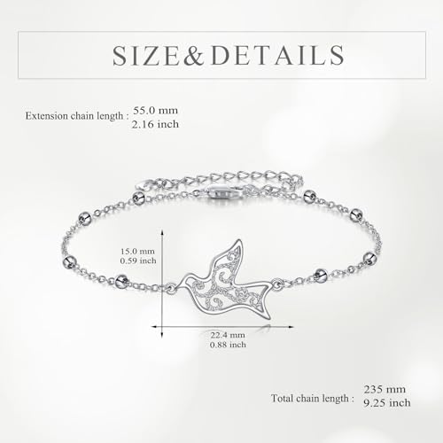 POPLYKE Bracelet for Women 925 Sterling Silver Dove/Hummingbird/Cat Animal Bracelet Jewelry Gifts for Mother Daughter Sister Grandma - style: Dove