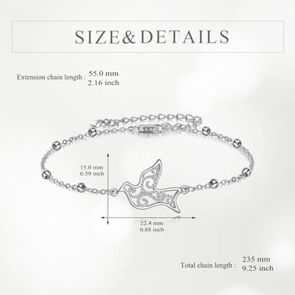 POPLYKE Bracelet for Women 925 Sterling Silver Dove/Hummingbird/Cat Animal Bracelet Jewelry Gifts for Mother Daughter Sister Grandma - style: Dove