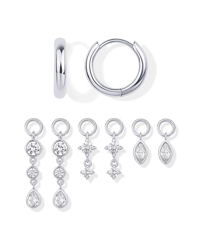 PAVOI 14K Gold Plated Mix & Match Charms Dainty Huggie Earrings for Women | Hypoallergenic Earrings with 925 Sterling Silver Posts, Huggie Hoop Earrings with Motif Dangle Charms Pack - style: Marquise