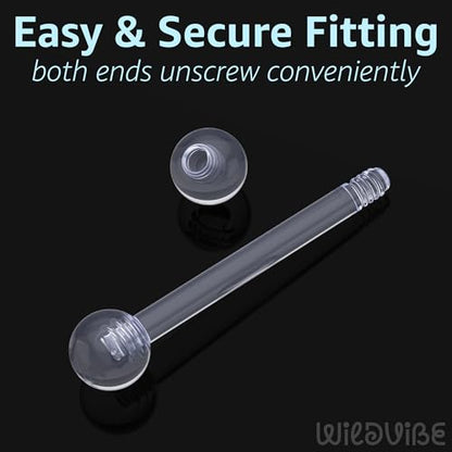 Plastic Tongue Rings For Surgery - Clear Plastic Tongue Rings For Work - Hypoallergenic Straight Barbell Bioflex Ring Piercing Jewelry - Clear Industrial Piercing Jewelry - color: 16g - 6mm-16mm (6 set)