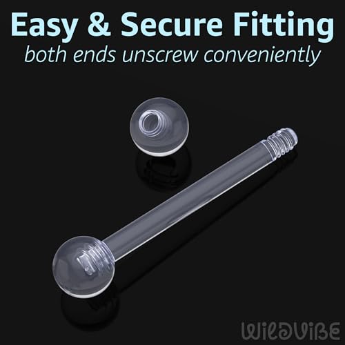 Plastic Tongue Rings For Surgery - Clear Plastic Tongue Rings For Work - Hypoallergenic Straight Barbell Bioflex Ring Piercing Jewelry - Clear Industrial Piercing Jewelry - color: 14g - 18mm-50mm (12 set)