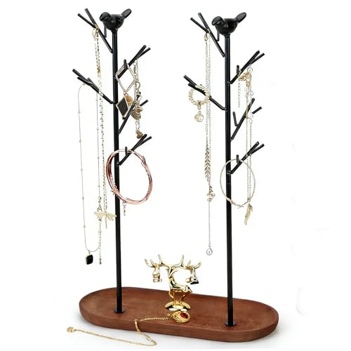 Branch Jewelry Rack Tree Tower Rack Hanging Organizer for Ring Earrings Necklace Bracelet,Suitable for living rooms, bathrooms,offices,etc. - color: E Black