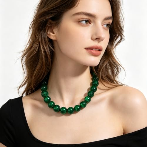 Chunky Beaded Necklace for Women Trendy Boho Collar Statement Necklace Large Round Resin Beads Choker Necklaces Summer Beach Jewelry Gifts - color: Dark Green