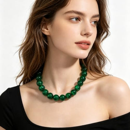 Chunky Beaded Necklace for Women Trendy Boho Collar Statement Necklace Large Round Resin Beads Choker Necklaces Summer Beach Jewelry Gifts - color: Dark Green