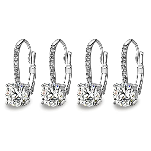 Ladies 1 Carat Diamond Pendant Earrings 18K Gold Plated Cubic Zirconia Hanging Lever Bridal Earrings Girls and Women's Fashion Jewelry - color: 2-Color Set (silver,silver)