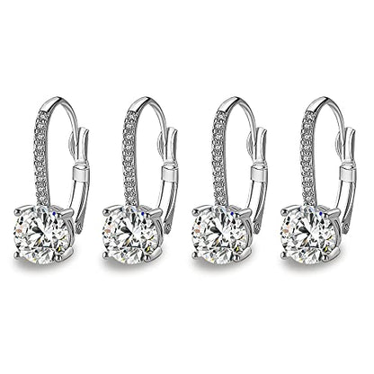 Ladies 1 Carat Diamond Pendant Earrings 18K Gold Plated Cubic Zirconia Hanging Lever Bridal Earrings Girls and Women's Fashion Jewelry - color: 2-Color Set (silver,silver)