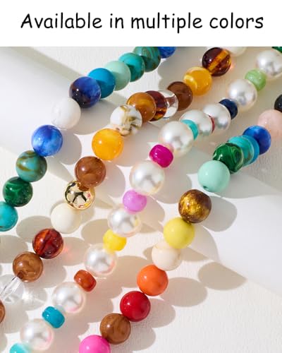 Chunky Beaded Choker Necklace for Women Boho Statement Necklace with Large Pearl Blue Brown Tone Resin Beads Summer Beach Jewelry Gifts - color: Colorful
