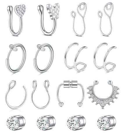 D.Bella Fake Septum Hoop 20G Faux Nose Piercing Hoop Clip on Nose Rings Non Piercing Fake Septum Lip Ear Ring Faux Body Piercing Jewelry for Women Men - color: Color C