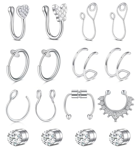 D.Bella Fake Septum Hoop 20G Faux Nose Piercing Hoop Clip on Nose Rings Non Piercing Fake Septum Lip Ear Ring Faux Body Piercing Jewelry for Women Men - color: Color C