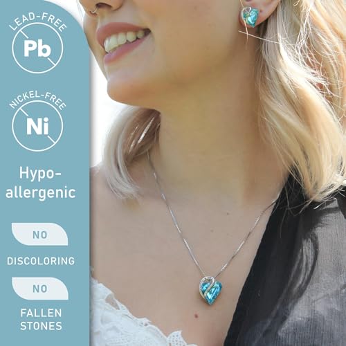 Leafael Necklace Gift Set for Women, Infinity Love Birthstone Heart Pendant with Matching Earrings and Bracelet, for Mom and Wife, Silver Plated - color: 12-Set-December-Aquamarine Blue