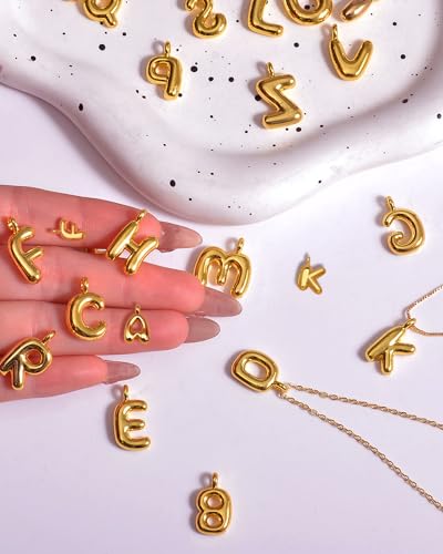 stino No Tarnish Bubble Letter Charms for Jewelry Making | 8K Gold Plated, 26 Pieces A-Z, Alphabet, Initial, Pendants, for Necklace - style: Small