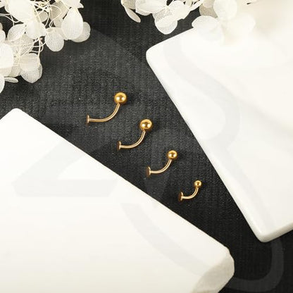ZS 16G Devil Curved Barbell Lip Ring, Stainless Steel 6/8/10/12mm Long Bar Belly Button Ring, Flat Back Tiger Teeth Vertical Labret Lip Rook Navel Piercing Jewelry - color: Gold, size: L:12mm