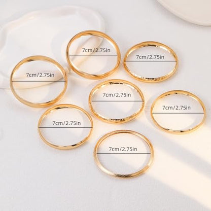 Gold Bangle Bracelets for Women, 14k Gold Plated Multi Layer Textured Stackable Open Bracelet Set Boho Indian Bangles Stackable Set Trendy Elegance Charms Non Tarnish Minimalist Bangle Pack - style: Gold 7PcsWide