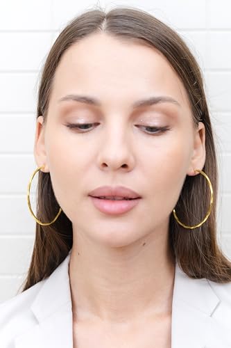 Hoops & Loops 925 Sterling Silver Twisted Hoop Earrings for Women - Hypoallergenic 14K Gold, Rose Gold, Black Flash Plated 2mm Thin Twist Design Round Click-Top Hoops, 15/20/25/30/35/40/50/60mm - color: Gold-60mm (2.36 inch)