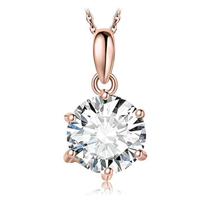 JewelryPalace Round 1ct 2ct 3ct Cubic Zirconia Solitaire Pendant Necklace for Women, 925 Sterling Silver 14k White Gold Plated Necklaces for Her, Classic Simulated Diamond Jewelry Set, 18 Inches chain - color: F-2ct-CZ-Rose Gold Plated