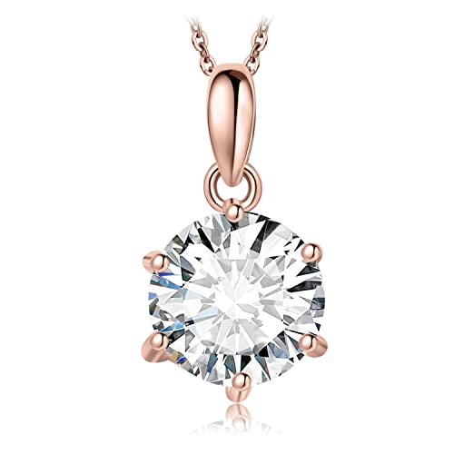 JewelryPalace Round 1ct 2ct 3ct Cubic Zirconia Solitaire Pendant Necklace for Women, 925 Sterling Silver 14k White Gold Plated Necklaces for Her, Classic Simulated Diamond Jewelry Set, 18 Inches chain - color: F-2ct-CZ-Rose Gold Plated