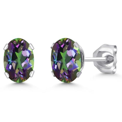 Gem Stone King Oval Gemstone Birthstone Stud Earrings for Women Men | Oval Cut 7X5MM | Fine Jewelry Gifts for Mom Dad Wife Him Her - style: Green Mystic Topaz