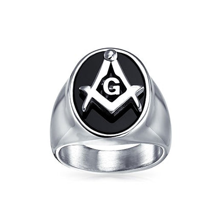 Secret Society Black Oval Masonic Signet Ring Gold Tone Stainless Steel - color: Silver