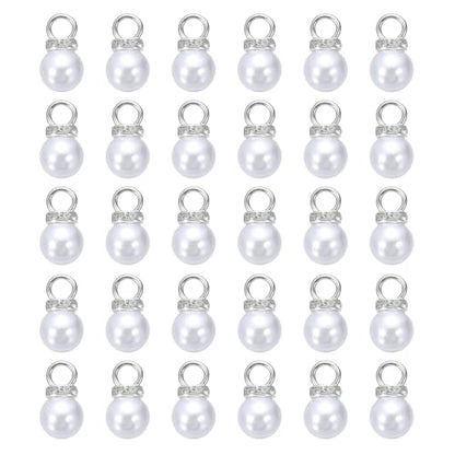 MECCANIXITY 100Pcs Imitation Pearl Pendant 10mm Faux Pearl Beads with Rhinestone for Dangle Jewelry Making Earrings Necklace Bracelets Crafts, White - color: White