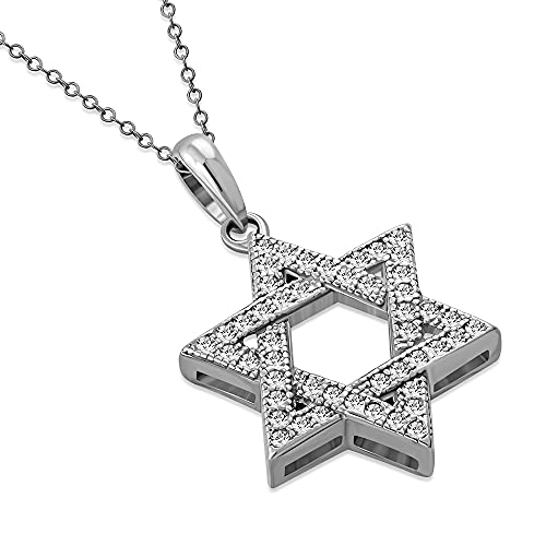 My Daily Styles 925 Sterling Silver Jewish Star of David White CZ Pendant Necklace - color: White
