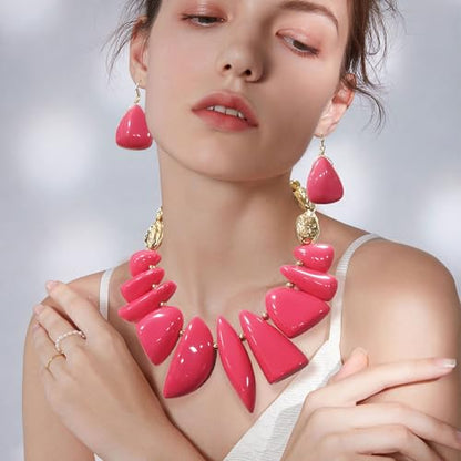 Bocar Chunky Beaded Necklace - color: Rose-Set