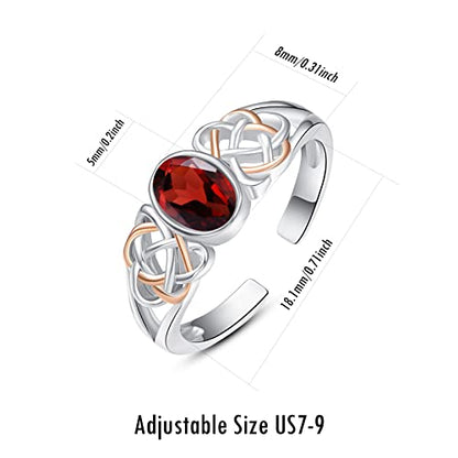 PRAYMOS 925 Sterling Silver Ring Birthstone Ring Turquoise Moss White Opal Ring for Women Celtic Knot Open Adjustable Thrumb Ring - color: Red Ruby