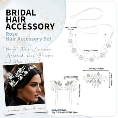 Wedding Hair Accessories Hair pieces Set Crystal bridal hair pins Rhinestone Pearl Hair comb Brides and Bridesmaids, Girls, Women(（4PCS/SET SILVERY) - color: white