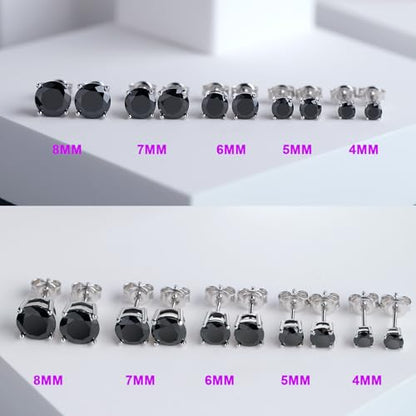 Jiamiaoi 18K White Gold Plated Stud Earrings 925 Sterling Silver Round and Square Cut Princess Cut 5A+ Cubic Zirconia Stud Earrings 4mm to 8mm Fashion Jewelry for Men Women - color: D-Round Cut Black, size: 5mm