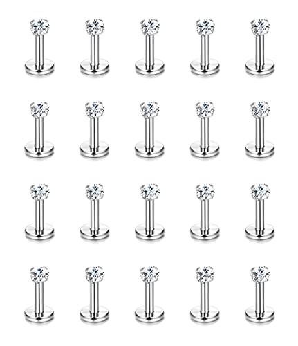 Helicopchain 20Pcs 16G Hypoallergenic Stainless Steel Lip Studs Labret Piercing With 3mm CZ Cartilage Tragus Helix Monroe Piercing Stud Jewelry 6mm 8mm 10mm - style: 6mm