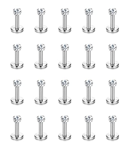 Helicopchain 20Pcs 16G Hypoallergenic Stainless Steel Lip Studs Labret Piercing With 3mm CZ Cartilage Tragus Helix Monroe Piercing Stud Jewelry 6mm 8mm 10mm - style: 6mm