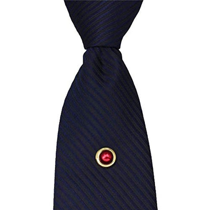 AMITER Crystal/Pearl Tie Tack with Chain, Gold Mens Tie Pin Necktie Pins Lapel Pin for Wedding Birthday Anniversary Party - color: 24k Gold+Red Imitation Pearl