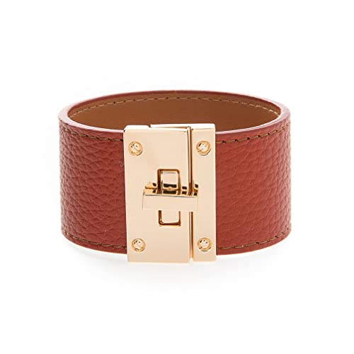 Rantanto Leather Wrap Bracelets For Women Gold Twist Lock Buckle Wrist Cuff | PU leather,Skin-friendly,Boho Stackable Wristband,Fashion Daily Jewelry,Trend Casual Party Bangle,Fit For Birthday, Holiday - color: Wide Brown