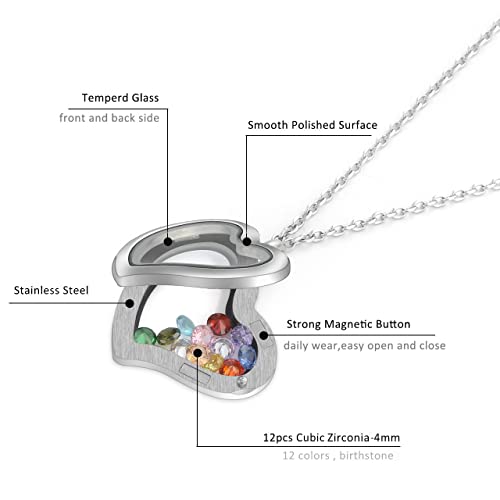 Jovivi Teardrop/Heart Floating Charm Memory Locket Necklace - 316 Surgical Stainless Steel Buckle Closure - color: Twist Heart