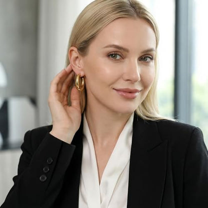 10 Pairs Chunky Gold Earrings for Women, Gold Hoop Earrings for Women | Chunky, Lightweight Thick Hoops Earring, Trendy Jewelry Gift