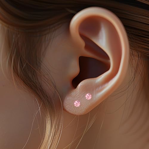 Stainless Steel Stud Earrings 5mm Crystal Birthstone Ultra-Tiny Cartilage Tragus Helix Second Ear Stackable Jewelry - color: Light Pink