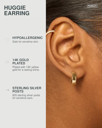 PAVOI 14K Gold Plated 925 Sterling Silver Post Huggie Earrings - Small Hoop Earrings for Women - style: Yellow & White