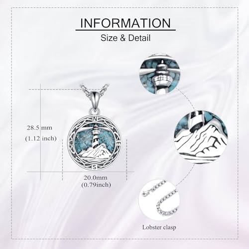 ONEFINITY Lighthouse Necklace for Women Sterling Silver Lighthouse Pendant Necklace Birthday Jewelry Gift for Women - color: Turquoise Compass lighthouse