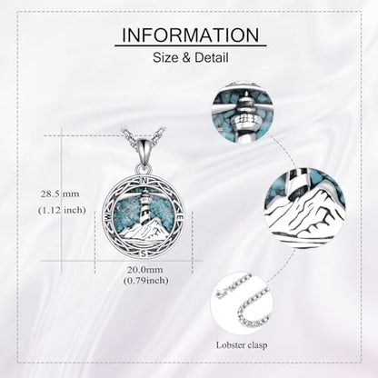 ONEFINITY Lighthouse Necklace for Women Sterling Silver Lighthouse Pendant Necklace Birthday Jewelry Gift for Women - color: Turquoise Compass lighthouse