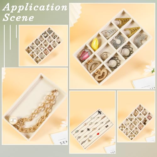 2Pcs 5 x 8.3 Inch Stackable Jewelry Trays Earring Holder Organizer Antique White 15 Grids Velvet Dresser Jewelry Drawer with Removable Divider for Bracelet Ring Watch Trinket Display Showcase - style: White 15 Grids