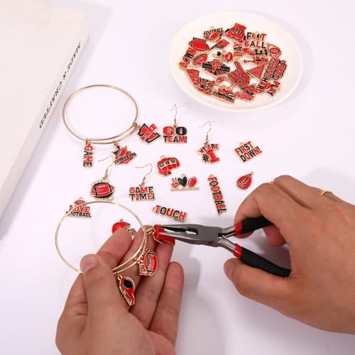40PCS Game Day Charms for Bracelet Making Enamel Football Charms for Bracelet Necklace Earrings Jewelry Making DIY Football Mom Accessories Gifts - color: Red Black