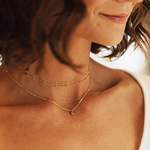 MEVECCO Dainty Choker Necklaces for Women, Beaded and Multi-Row Chains | 14K Gold Plated Brass, Select Silver Plated Brass Options, Polished And Textured Profiles For Everyday Styling - style: Three Layered Bead Chain GD