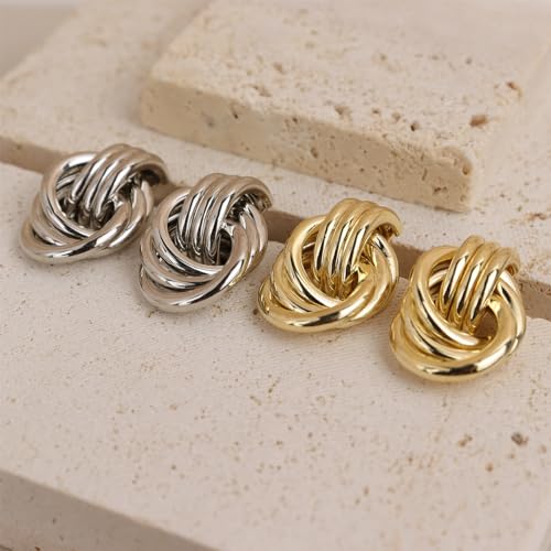 Jean Beau Chunky Gold Stud Earrings for Women Trendy Gold Plated Dangle Drop Prom Birthday Fashion Office Jewelry Gift - color: Silver