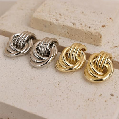 Jean Beau Chunky Gold Stud Earrings for Women Trendy Gold Plated Dangle Drop Prom Birthday Fashion Office Jewelry Gift - color: Silver