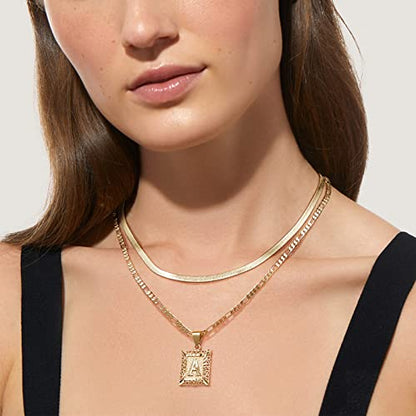 KissYan Gold Layered Initial Necklace Set for Women | 14K Gold/White Gold Plated Letter Pendant with Paperclip Snake Figaro Choker Chain, Alphabets from A-Z Jewelry Gifts - color: 3PCS, style: K