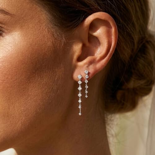 Sonateomber Gold Silver Pearl Rhinestone Dangle Earrings for Women, Elegant CZ Leaf Butterfly Bridal Earings Prom Wedding Fashion Jewelry Gift - color: Double Silver