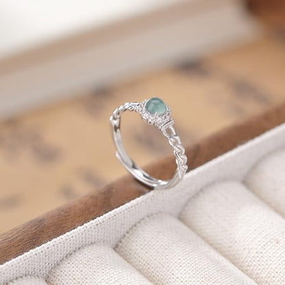 S925 Sterling Silver Jade Rings for Women, Filigree Ruyi Hollow-Out Blue Water Jade Ring,Perfect Women's Day Gift for Yourself - color: White Gold