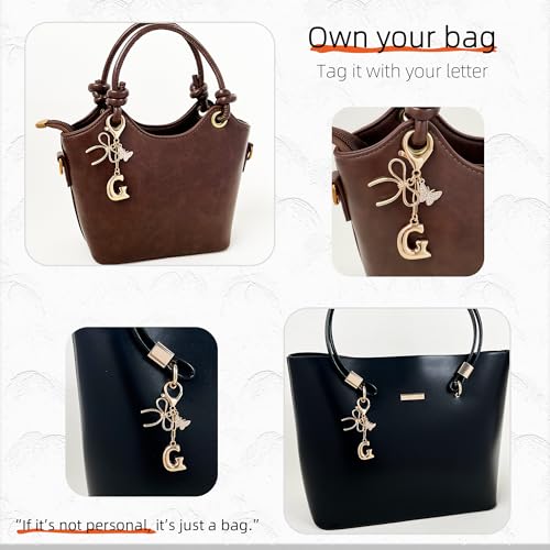 Gold Bubble Heart, Cherry, Bow & More Designs Letter Initial Keychain Bag Charms – Cute Purse Charms for Handbags - color: Bow & Butterfly, style: G