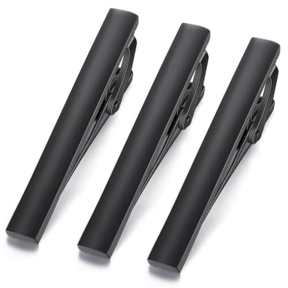 HONEY BEAR 2.12" Standard Tie Clip Bar 3-Piece Set for Men Wedding Business | Classic Minimalist, Steel-Plated Copper Base, Gift-Boxed, Thickened, Rounded Corners, Easy to Slide On, No Snag or Wrinkle - style: Matte Black with box